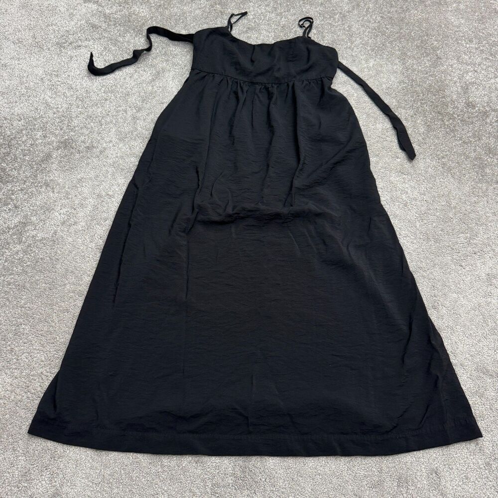 A New Day Halter Tie Back Cami Midi Maxi Dress Women Medium Black Rayon Pockets